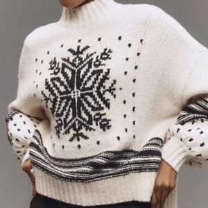 Anthropologie White and Black Turtleneck Sweater